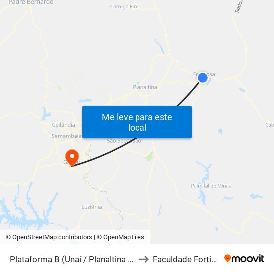 Plataforma B (Unaí / Planaltina Go) to Faculdade Fortium map