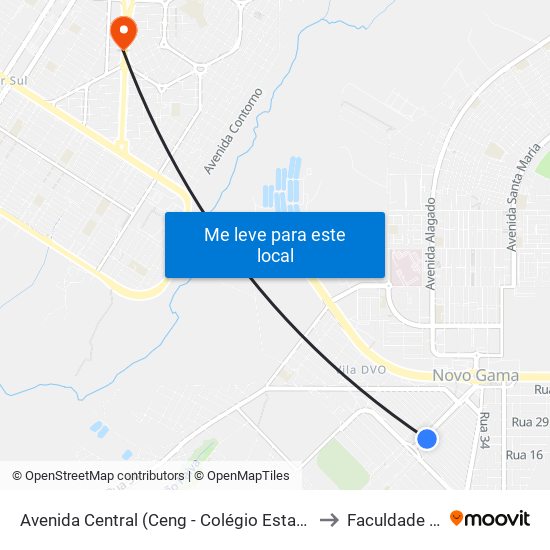 Avenida Central (Ceng - Colégio Estadual Do Novo Gama) to Faculdade Fortium map