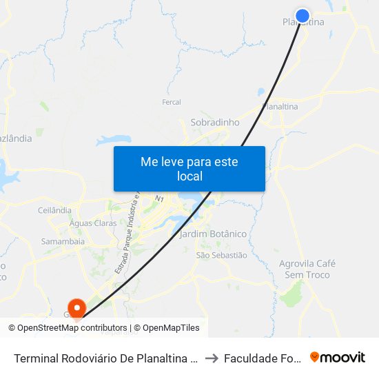 Terminal Rodoviário De Planaltina De Goiás to Faculdade Fortium map