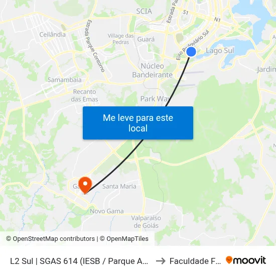 L2 Sul | SGAS 614 (IESB / Parque Asa Sul / CREAS) to Faculdade Fortium map