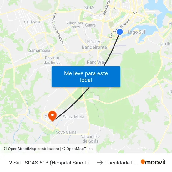 L2 Sul | SGAS 613 (Hospital Sírio Libanês / HOME) to Faculdade Fortium map