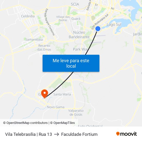 Vila Telebrasília | Rua 13 to Faculdade Fortium map