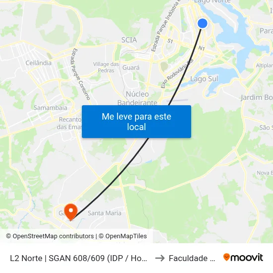 L2 Norte | SGAN 608/609 (IDP / Hospital Mantevida) to Faculdade Fortium map