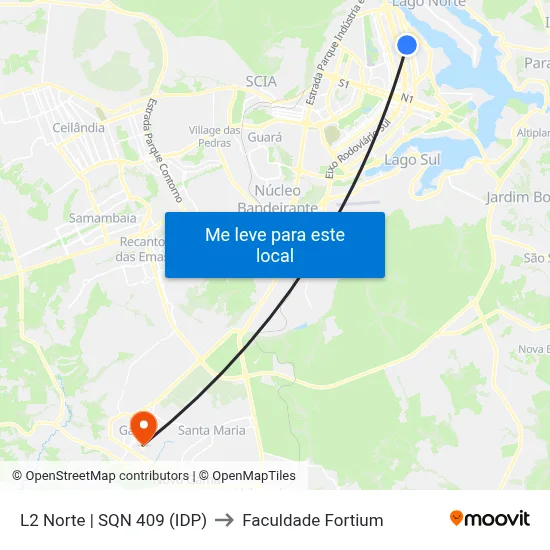 L2 Norte | SQN 409 (IDP) to Faculdade Fortium map