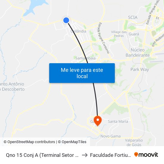 Qno 15 Conj A (Terminal Setor O) to Faculdade Fortium map