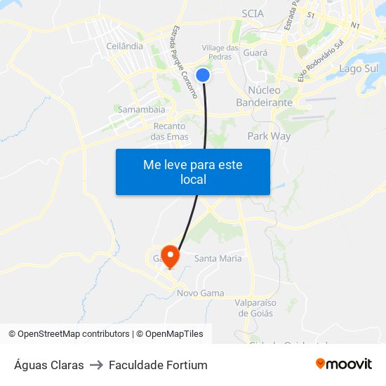 Águas Claras to Faculdade Fortium map
