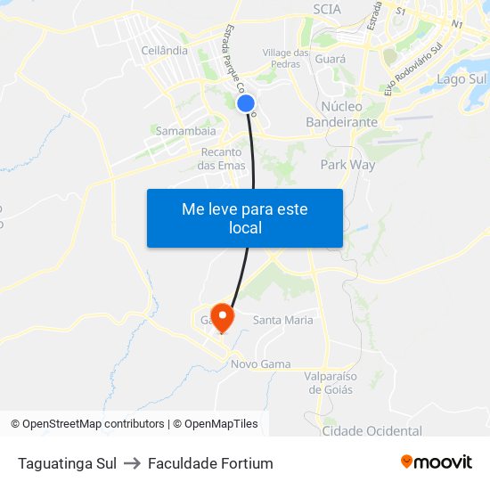 Taguatinga Sul to Faculdade Fortium map