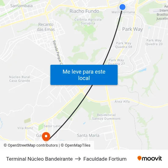 Terminal Núcleo Bandeirante to Faculdade Fortium map