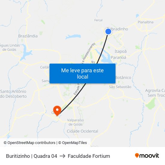 Buritizinho | Quadra 04 to Faculdade Fortium map