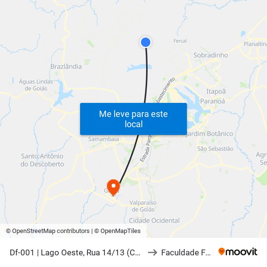 Df-001 | Lago Oeste, Rua 14/13 (Comercial 13) to Faculdade Fortium map