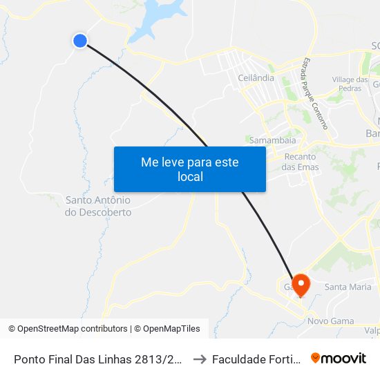 Ponto Final Das Linhas 2813/2815 to Faculdade Fortium map