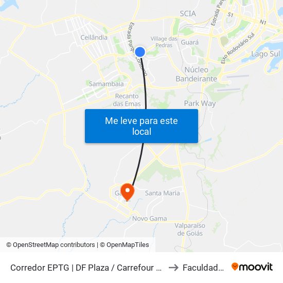 Corredor EPTG | DF Plaza / Carrefour / Sam's Club (Sentido BSB) to Faculdade Fortium map