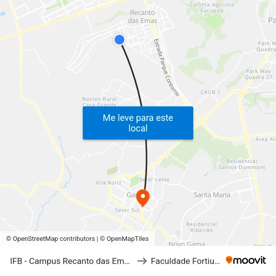 IFB - Campus Recanto das Emas to Faculdade Fortium map