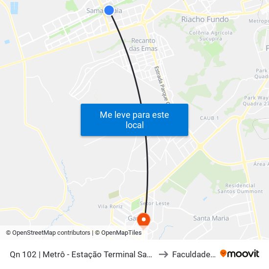 Qn 102 | Metrô - Estação Terminal Samambaia (Lado Oposto) to Faculdade Fortium map