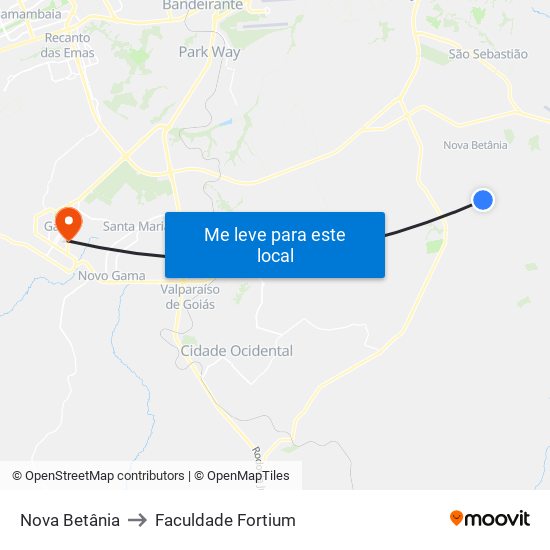 Nova Betânia to Faculdade Fortium map