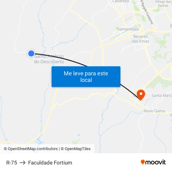 R-75 to Faculdade Fortium map