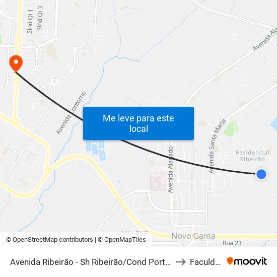 Avenida Ribeirão - Sh Ribeirão/Cond Porto Rico Fase 1 Q 3 (Assembleia De Deus De Brasília) to Faculdade Fortium map