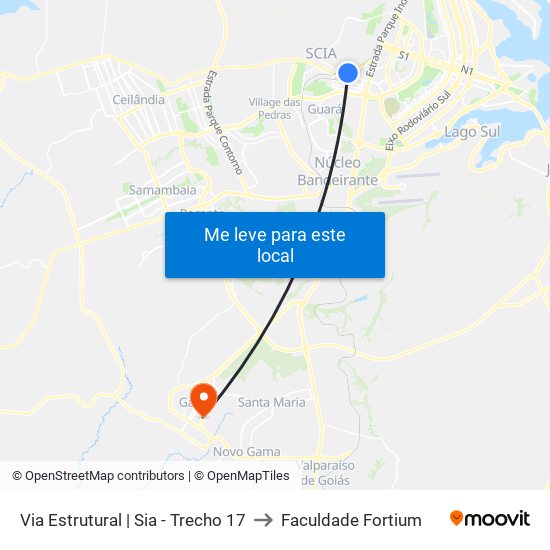 Via Estrutural | Sia - Trecho 17 to Faculdade Fortium map