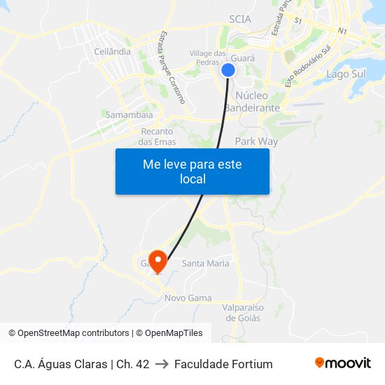 C.A. Águas Claras | Ch. 42 to Faculdade Fortium map