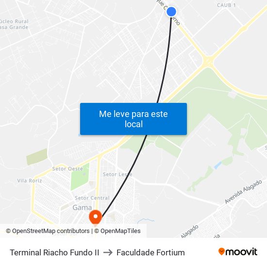 Terminal Riacho Fundo II to Faculdade Fortium map