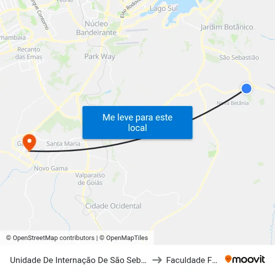UISS - Unidade de Internação de São Sebastião to Faculdade Fortium map