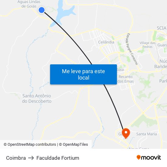 Coimbra to Faculdade Fortium map