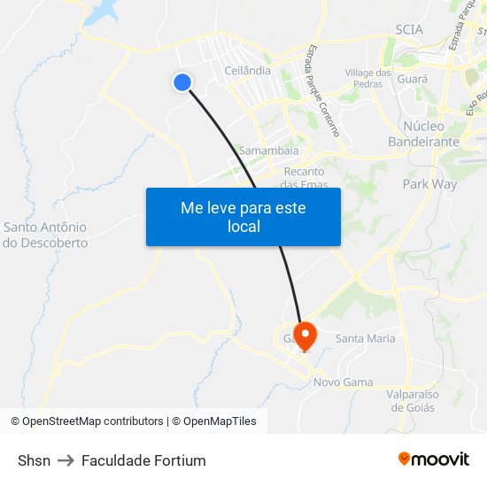 Shsn to Faculdade Fortium map