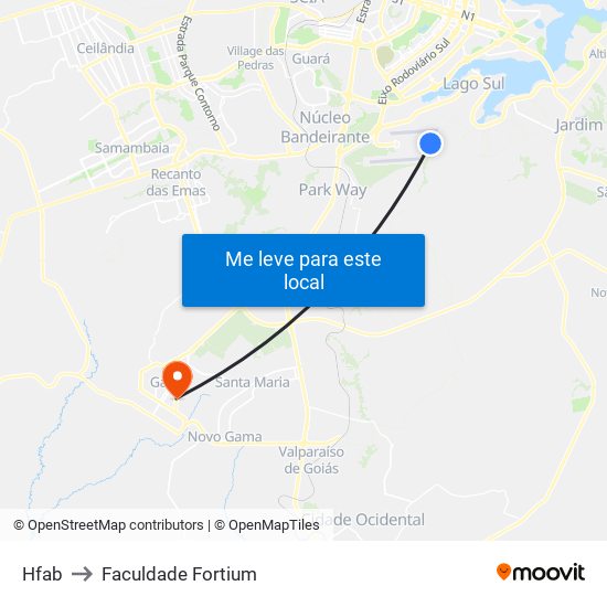 Hfab to Faculdade Fortium map