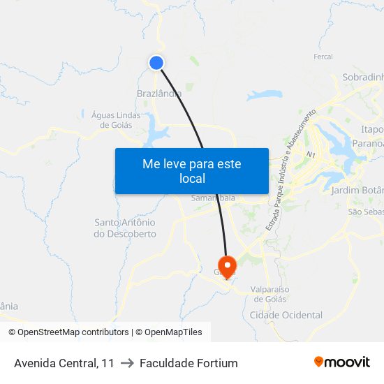 Avenida Central, 11 to Faculdade Fortium map