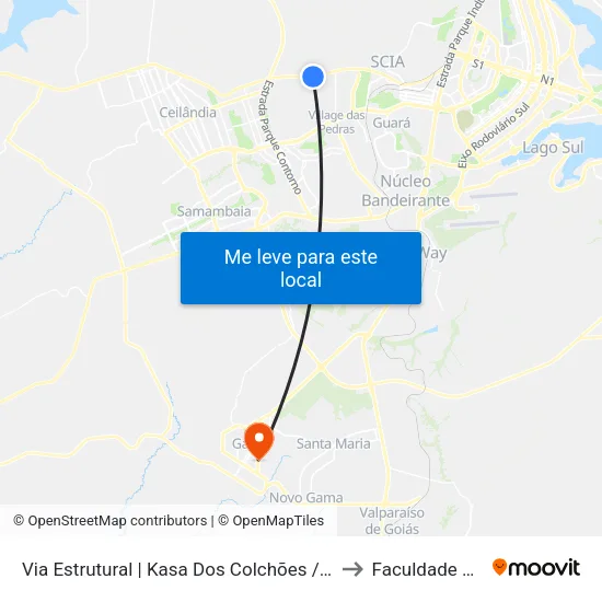 Via Estrutural | Kasa Dos Colchões / Adrenalina Bike to Faculdade Fortium map