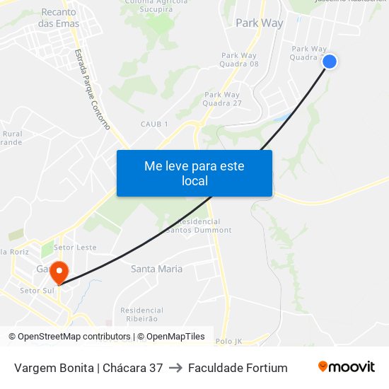 Vargem Bonita | Chácara 37 to Faculdade Fortium map