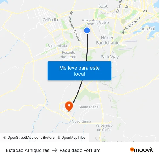 Estação Arniqueiras to Faculdade Fortium map