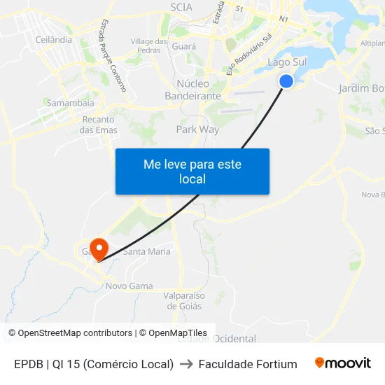 EPDB | QI 15 (Comércio Local) to Faculdade Fortium map