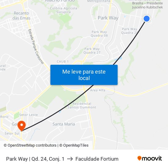 Park Way | Qd. 24, Conj. 1 to Faculdade Fortium map