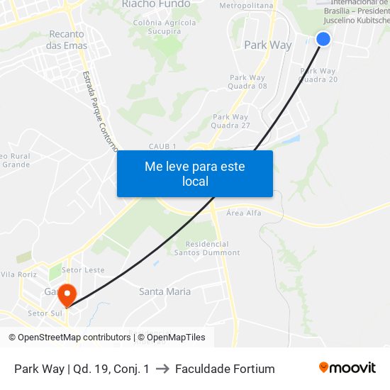 Park Way | Qd. 19, Conj. 1 to Faculdade Fortium map