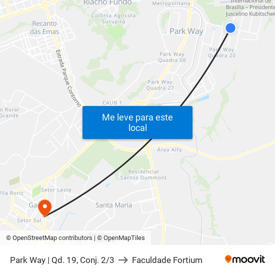 Park Way | Qd. 19, Conj. 2/3 to Faculdade Fortium map