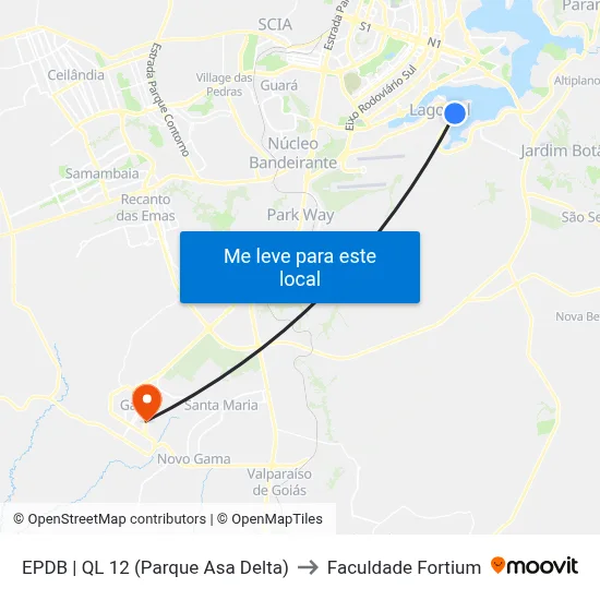 EPDB | QL 12 (Parque Asa Delta) to Faculdade Fortium map