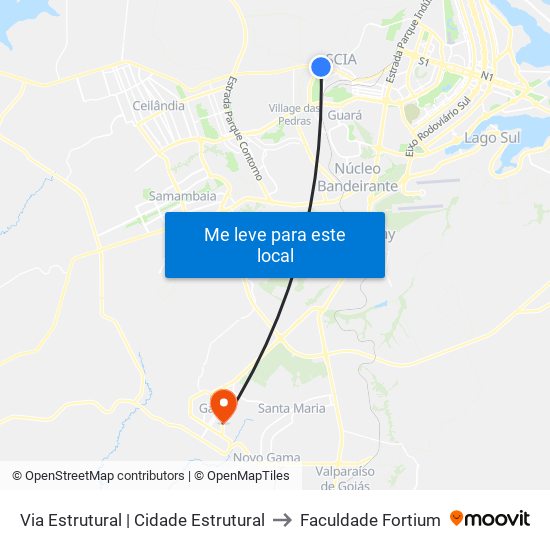 Via Estrutural | Cidade Estrutural to Faculdade Fortium map