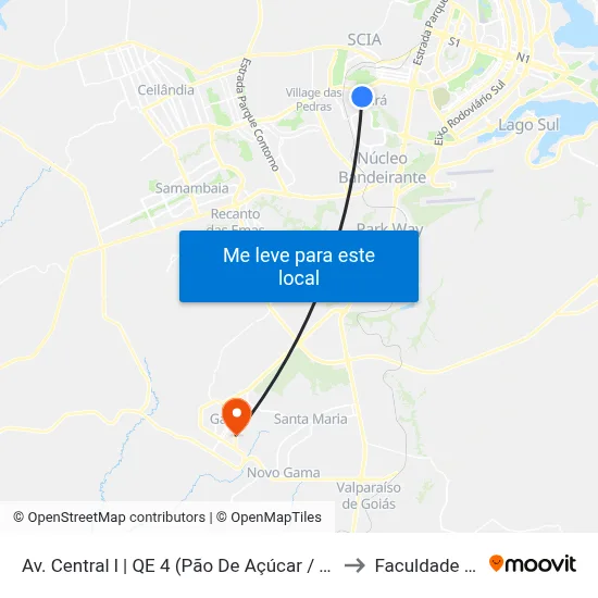 Av. Central l | QE 4 (Pão De Açúcar / Cartório / Correios) to Faculdade Fortium map