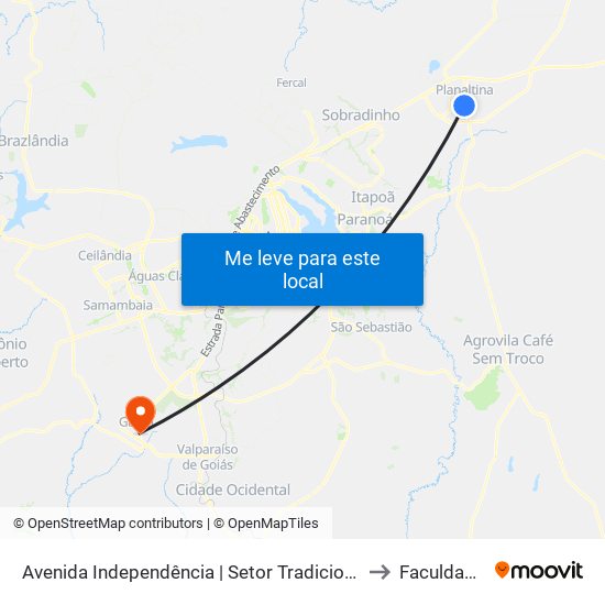Avenida Independência | Setor Tradicional Q. 23 | Rotatória Vila Vicentina to Faculdade Fortium map
