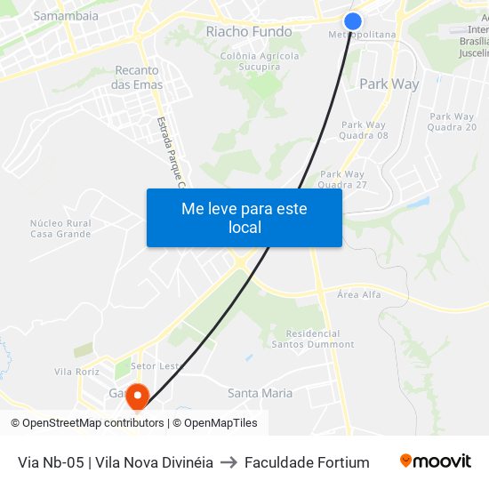 Via Nb-05 | Vila Nova Divinéia to Faculdade Fortium map