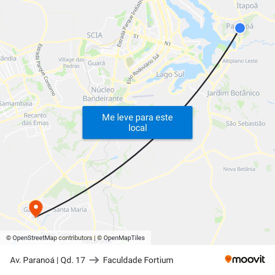 Av. Paranoá | Qd. 17 to Faculdade Fortium map