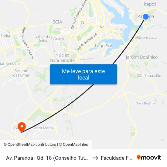 Av. Paranoá | Conselho Tutelar to Faculdade Fortium map