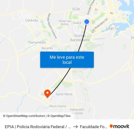 Epia Sul | Sede Prf / Novacap to Faculdade Fortium map