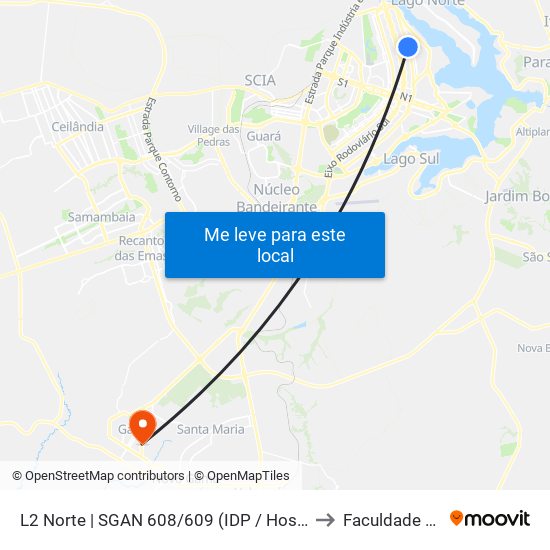 L2 Norte | SGAN 608/609 (IDP / Hospital Santa Marta) to Faculdade Fortium map