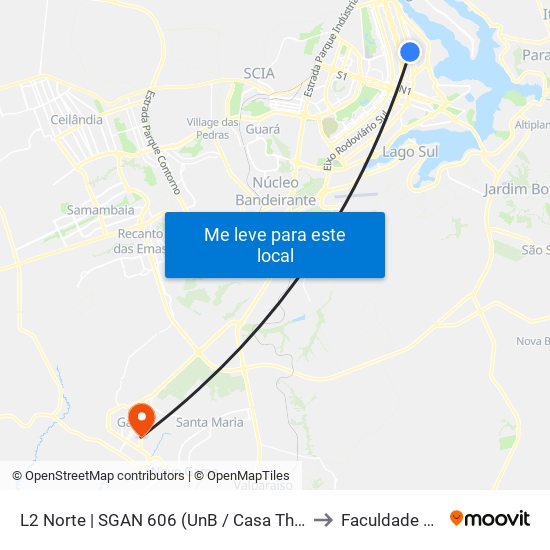 L2 Norte | SGAN 606 (UnB / Casa Thomas Jefferson) to Faculdade Fortium map