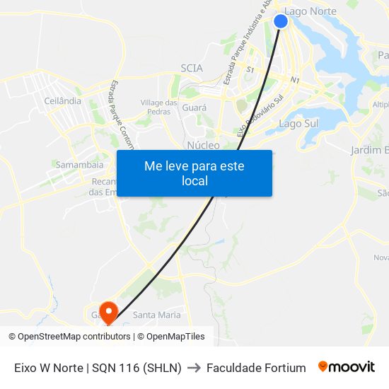 Eixo W Norte | Sqn 116 to Faculdade Fortium map