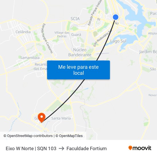 Eixo W Norte | Sqn 103 to Faculdade Fortium map