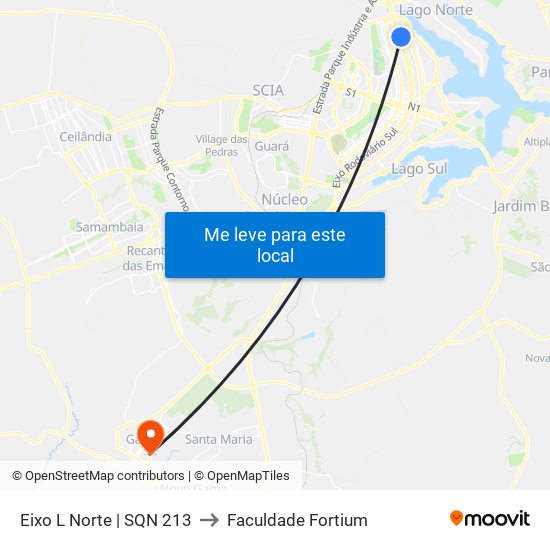 Eixo L Norte | SQN 213 to Faculdade Fortium map