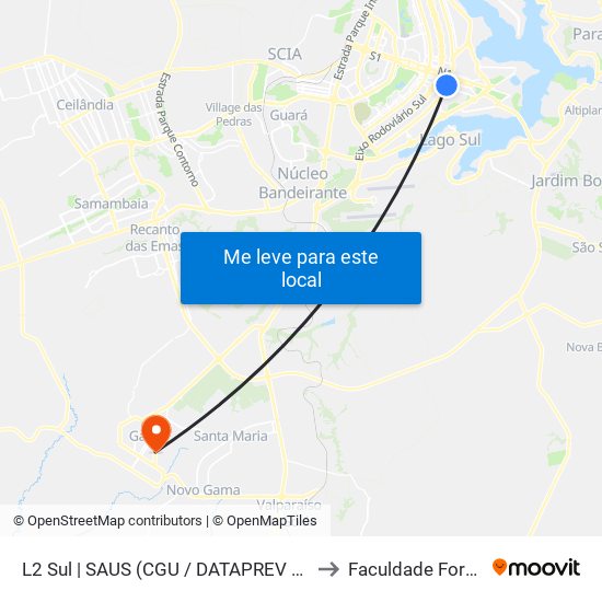 L2 Sul | SAUS (CGU / DATAPREV / INSS) to Faculdade Fortium map